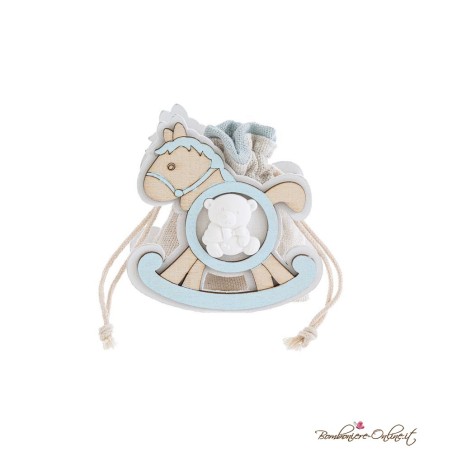 Scatolina in legno sacchetto portaconfetti azzurro cavalluccio con orsetto -SGN-LES23/55465-IR