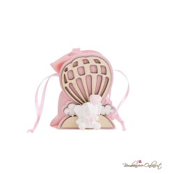 Scatolina in legno sacchetto portaconfetti rosa mongolfiera elefante