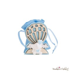 Scatolina in legno sacchetto portaconfetti azzurro mongolfiera elefante