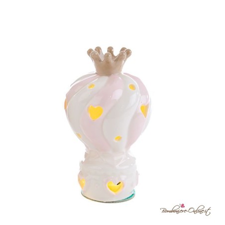 Bomboniera mongolfiera rosa con corona e luce led