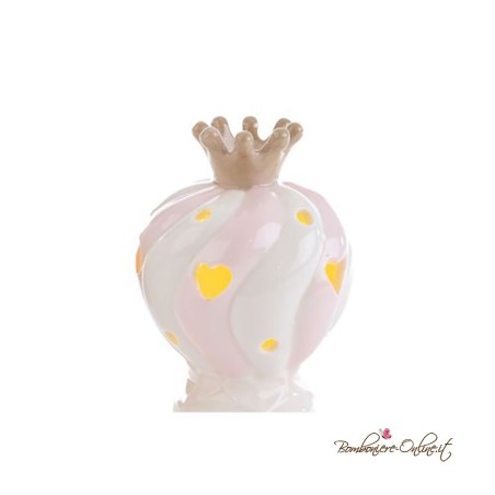Bomboniera mongolfiera rosa con corona e luce led