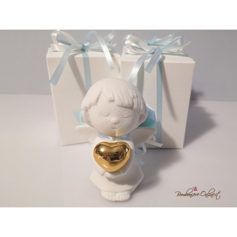 Bomboniera angelo piccolo con cuore oro
