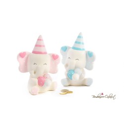 Bomboniera Battesimo Elefante Salvadanaio con cappello azzurro o rosa