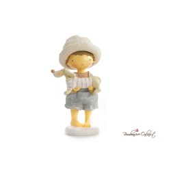 Bomboniera Bambino grande con Cappello e Cagnolino Bassotto