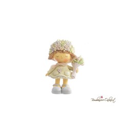 Bomboniera Bambina piccola con Cappello e Mazzo di fiori