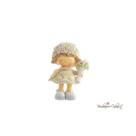 Bomboniera Bambina grande con Cappello e Mazzo di fiori