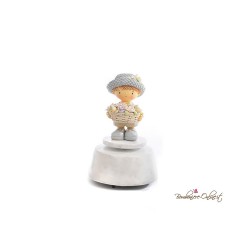 Bomboniera Carillon Bambino con Cappello e Cesto di fiori
