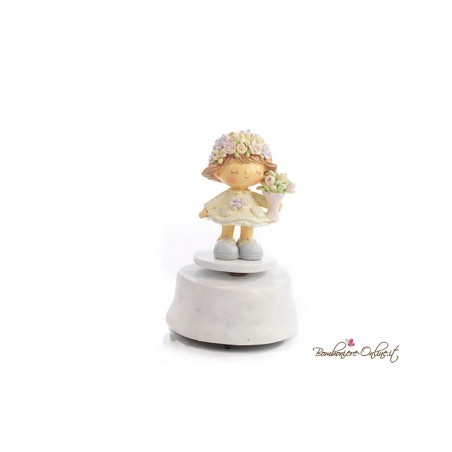 Bomboniera Carillon Bambina con Cappello e Mazzo di fiori