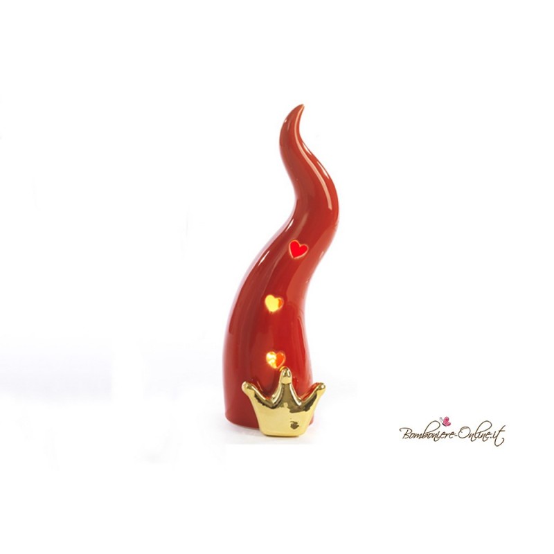 Bomboniera Cornetto Portafortuna Rosso con Corona e luce led