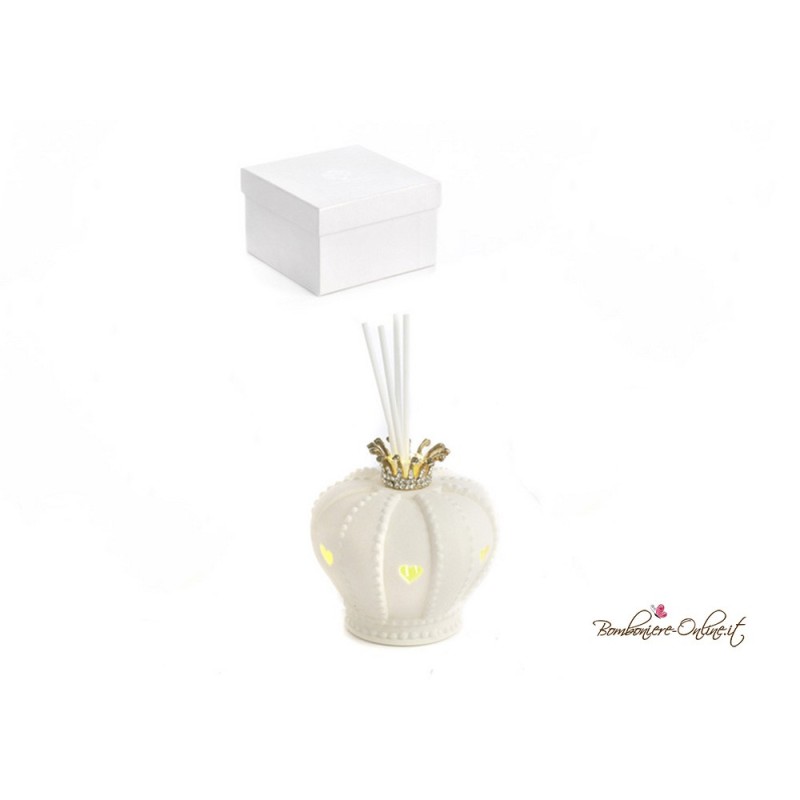 Bomboniera Profumatore Corona in ceramica bianca e luce led