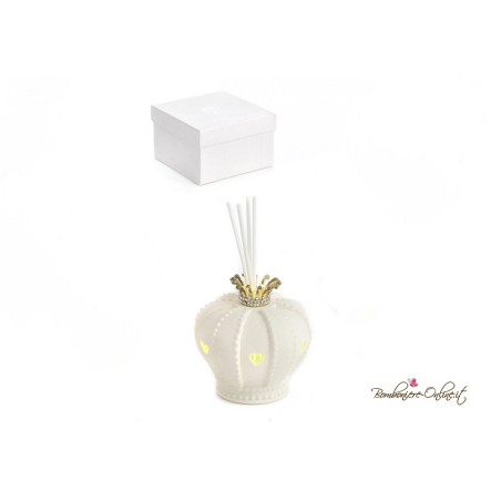 Bomboniera Profumatore Corona in ceramica bianca e luce led
