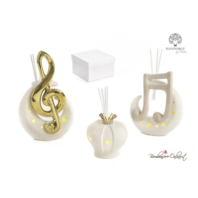 Bomboniera Profumatore Corona in ceramica bianca e luce led