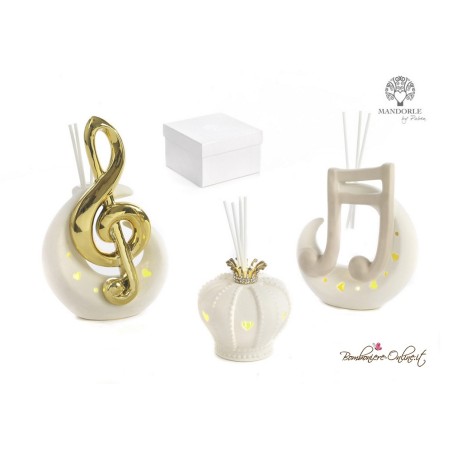 Bomboniera Profumatore Corona in ceramica bianca e luce led