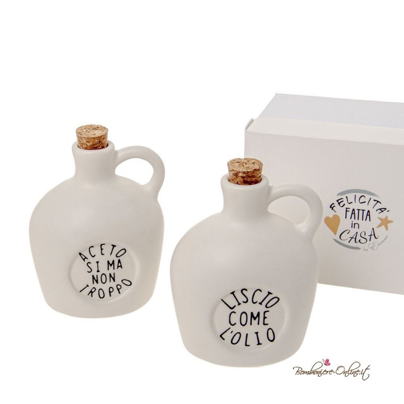Bomboniera Set Olio e Aceto in Ceramica con Frase