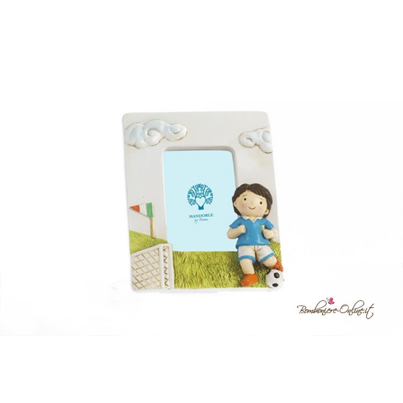 Bomboniera Portafoto Bambino Calciatore in Maglia Azzurra