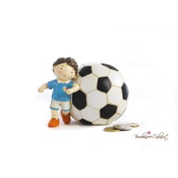 Bomboniera Salvadanaio Bambino Calciatore in Maglia Azzurra