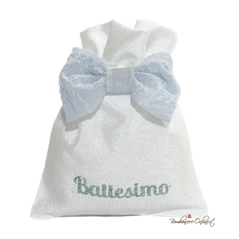 Sacchetto Portaconfetti Fiocco Celeste Battesimo