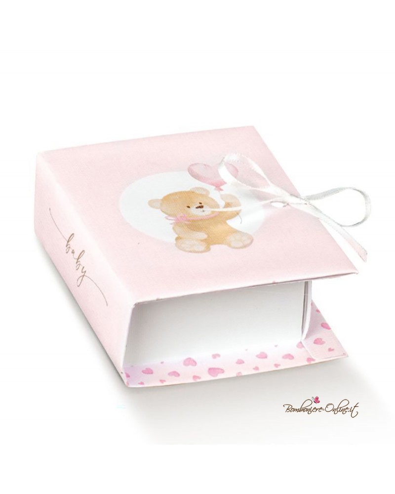 Scatolina Portaconfetti Libro Orsetto Baby Rosa con Palloncino -  SGN-SCO23/17853-IR