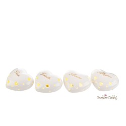 Bomboniera Cuore in porcellana con luce led e scritta Oro