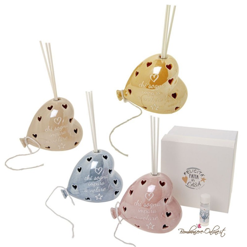Bomboniera Profumatore Palloncino Cuore Cuore con Luce Led Chi Sogna Impara a Volare!