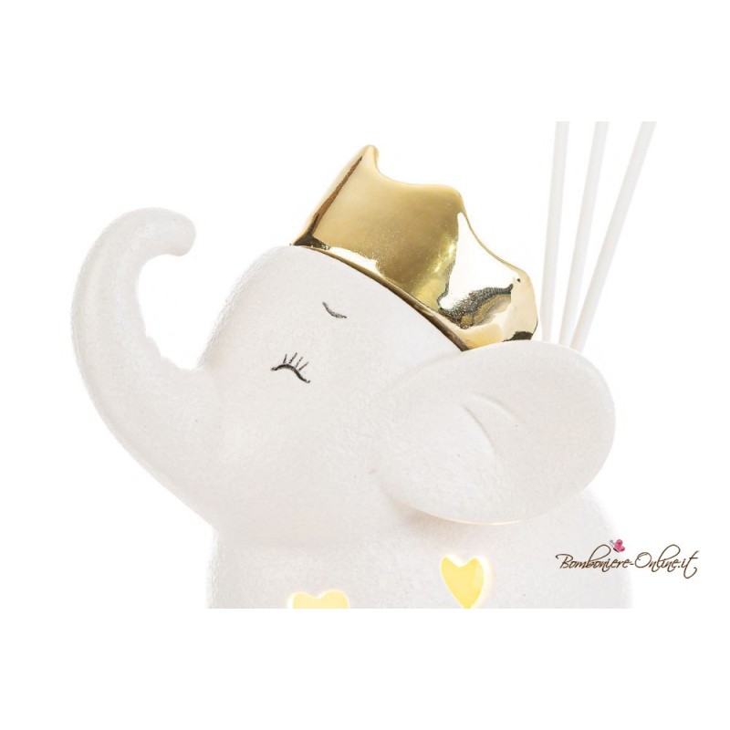 Bomboniera Profumatore ELEFANTE  con corona Con Luce Led