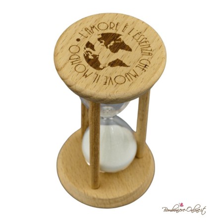 Bomboniera Clessidra base in legno frase Mondo