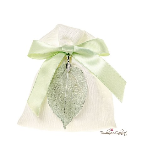 Sacchetto Portaconfetti Colore VERDE con Foglia