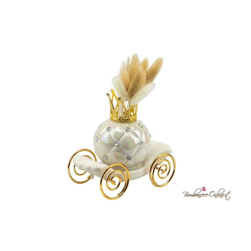 Bomboniera Profumatore Carrozza bianco perla con strass