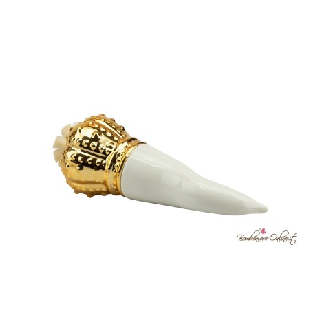 Bomboniera cornetto medio portafortuna oro con fiore
