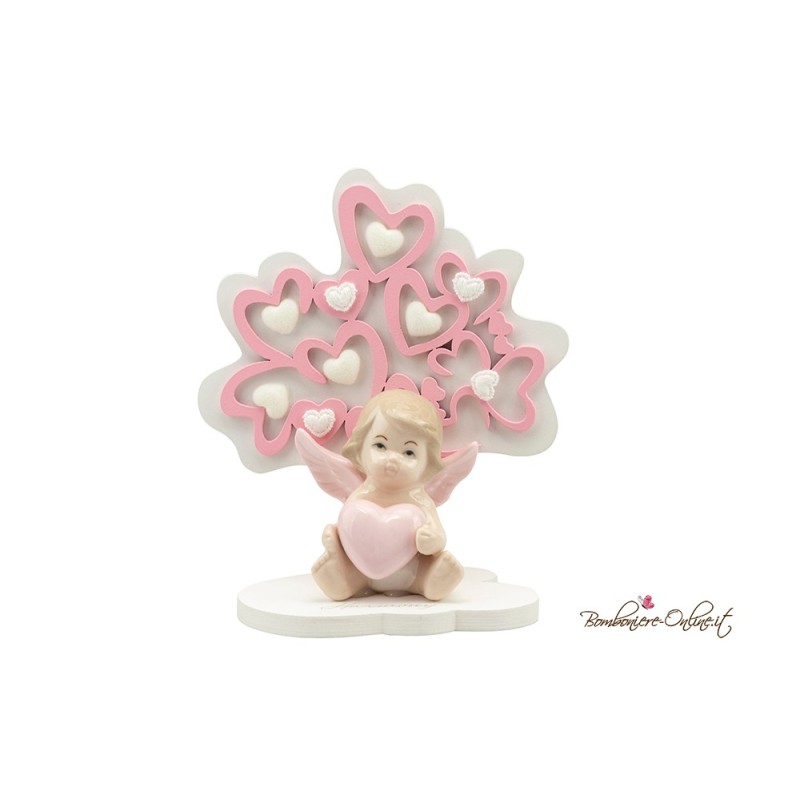 Bomboniera Albero della Vita con Angelo in Porcellana Rosa
