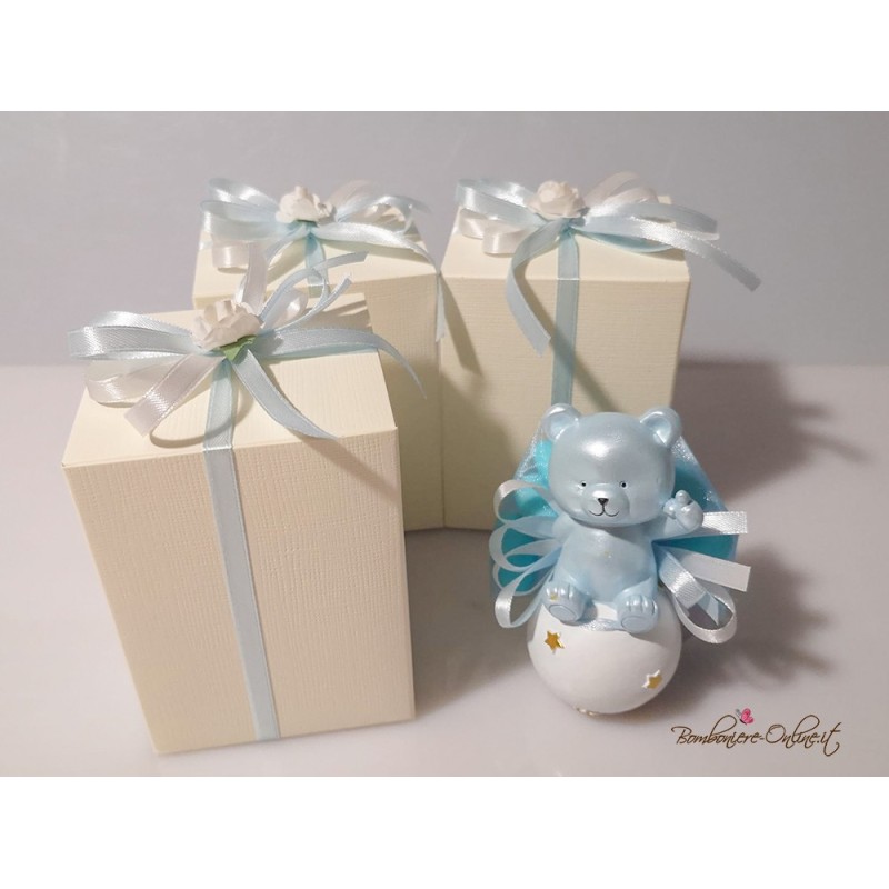 Bomboniera Battesimo Orsetto Spiritoso su sfera azzurro o rosa