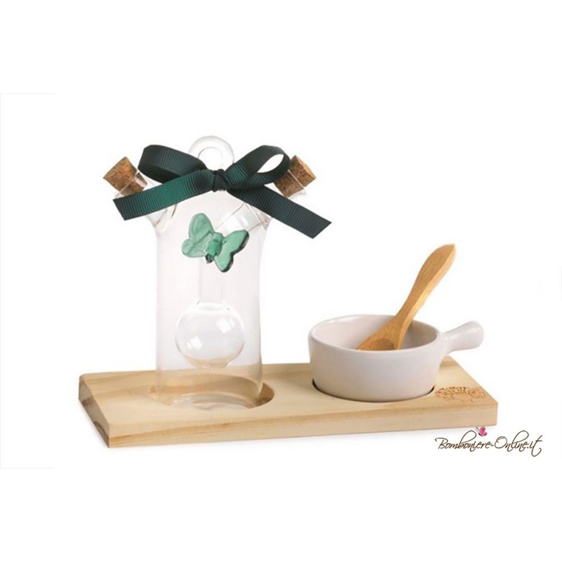 Bomboniera Set Olio Aceto e Sale con Farfalla Verde