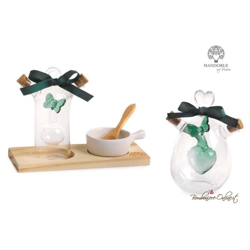 Bomboniera Set Olio Aceto e Sale con Farfalla Verde