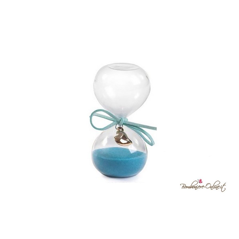 Bomboniera Clessidra Azzurra Grande con Cuore Oro