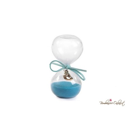 Bomboniera Clessidra Azzurra Grande con Cuore Oro