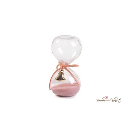 Bomboniera Clessidra Rosa Piccola con Cuore Oro