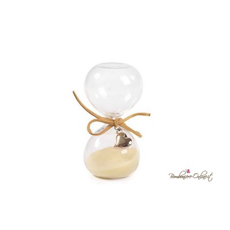 Bomboniera Clessidra Crema Piccola con Cuore Oro