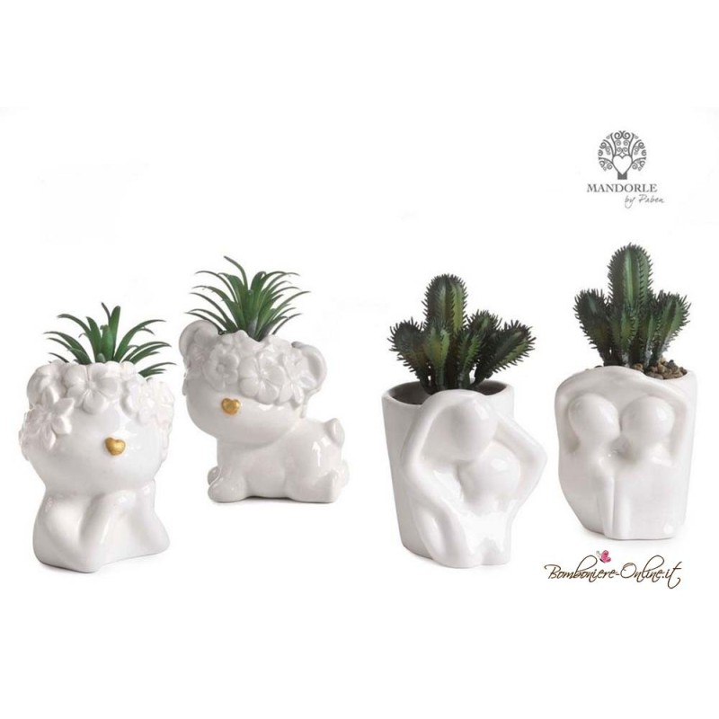 Bomboniera Vaso Innamorati con Pianta Cactus