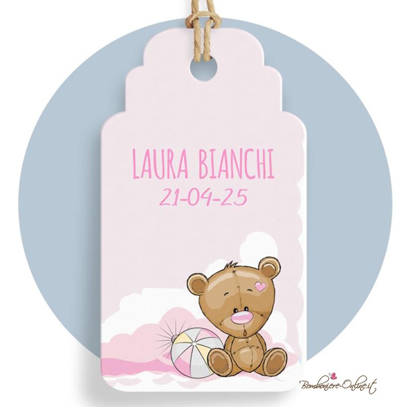 Tag Rosa Orsacchiotta Bimba stampa inclusa