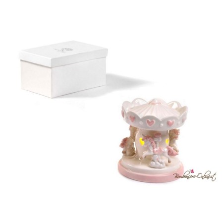 Bomboniera Giostrina Rosa in Porcellana con Luce Led