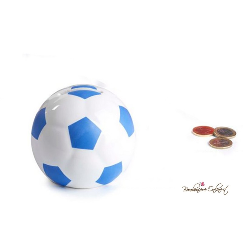 Bomboniera Salvadanaio Grande Pallone da Calcio Bianco-Azzurro
