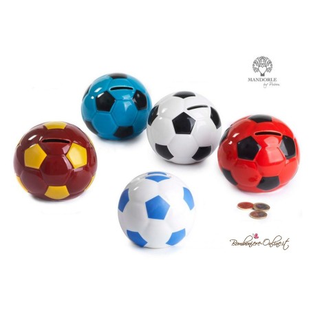 Bomboniera Salvadanaio Grande Pallone da Calcio Bianco-Azzurro