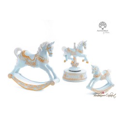 Bomboniera Carillon Cavallo a Dondolo Piccolo Celeste e Oro