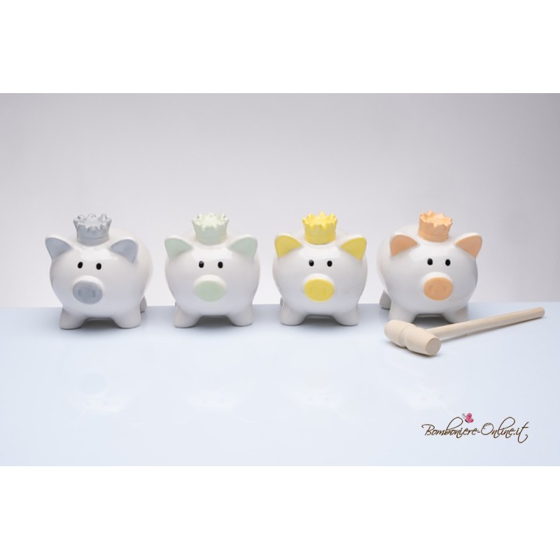 Bomboniera Solidale Maialino Salvadanaio con Martelletto Piccolo Serafino Dipinto a Mano