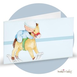 Bigliettino Bomboniera Bimbo con Cuffietta su Cavallo a Dondolo