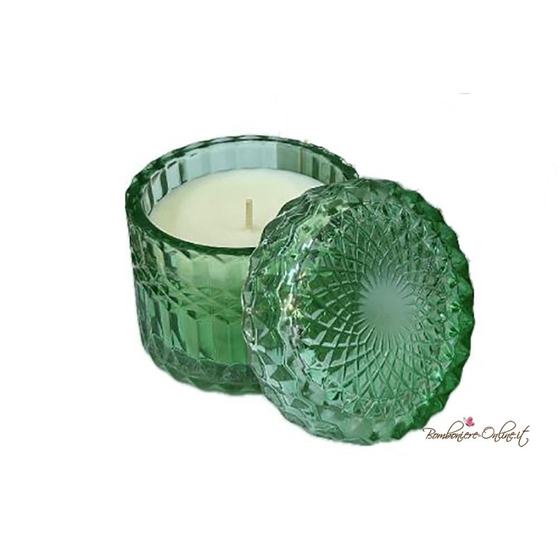 Bomboniera Candela in Potiche Scatola Verde con Coperchio Piatto