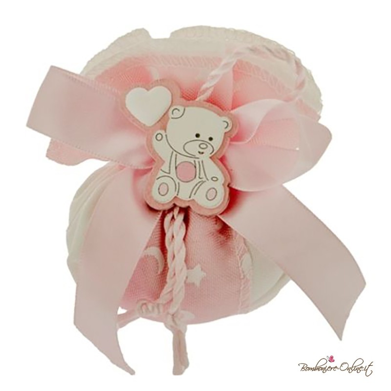 Sacchetto porta confetti Palla con Orsetto Rosa