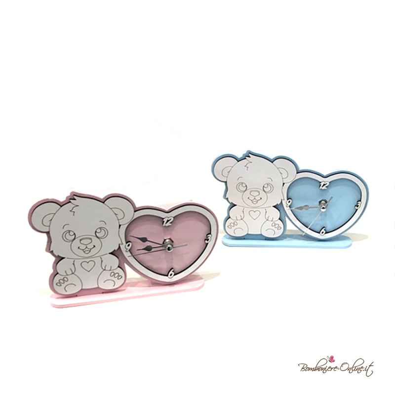 Bomboniera Orologio legno Orsetto Cuore Rosa