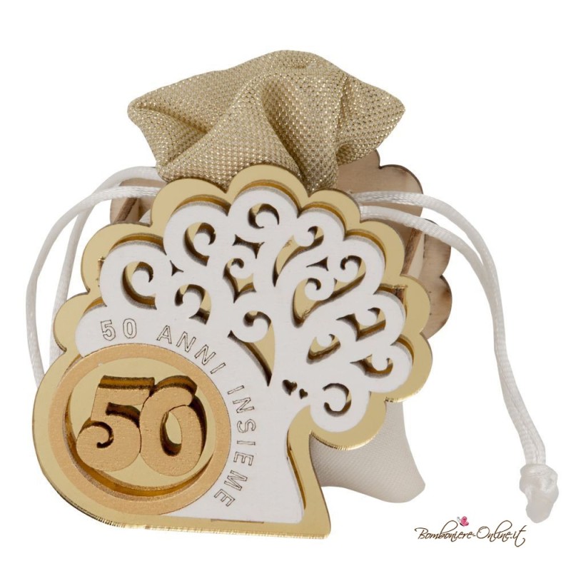 Scatolina in legno Albero della Vita 50° Anniversario con Sacchetto Confetti