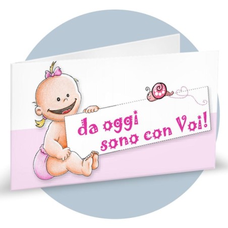 Bigliettino Bomboniera Bimba "Da oggi sono con Voi!"